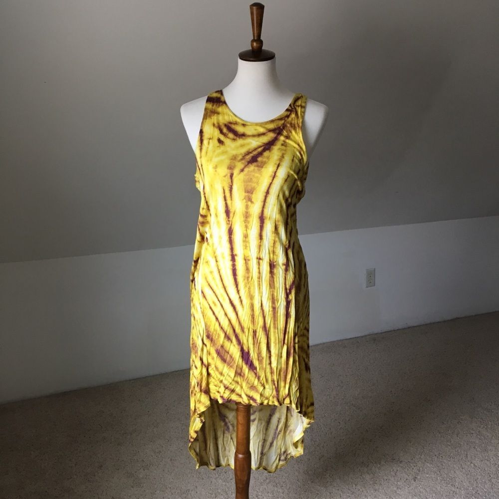 Urban Outfitters Yellow Caramel Watercolor Tie Dye High-Low Dress / Coverup - S
